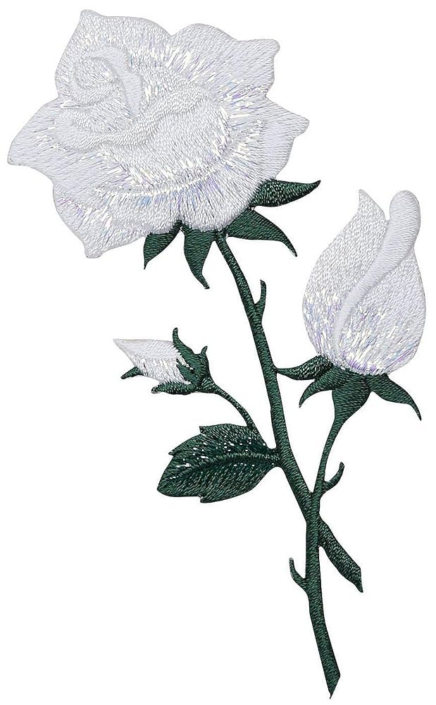 Amazon.com: White Rose - Open - Buds on Stem - Embroidered